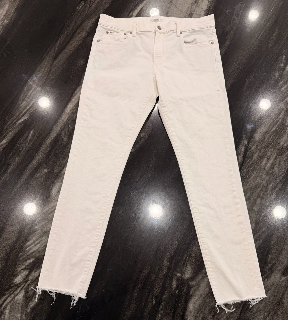Polo Ralph Lauren Tompkins Skinny White Jeans Womens 31 Stretch Raw Hem Crop